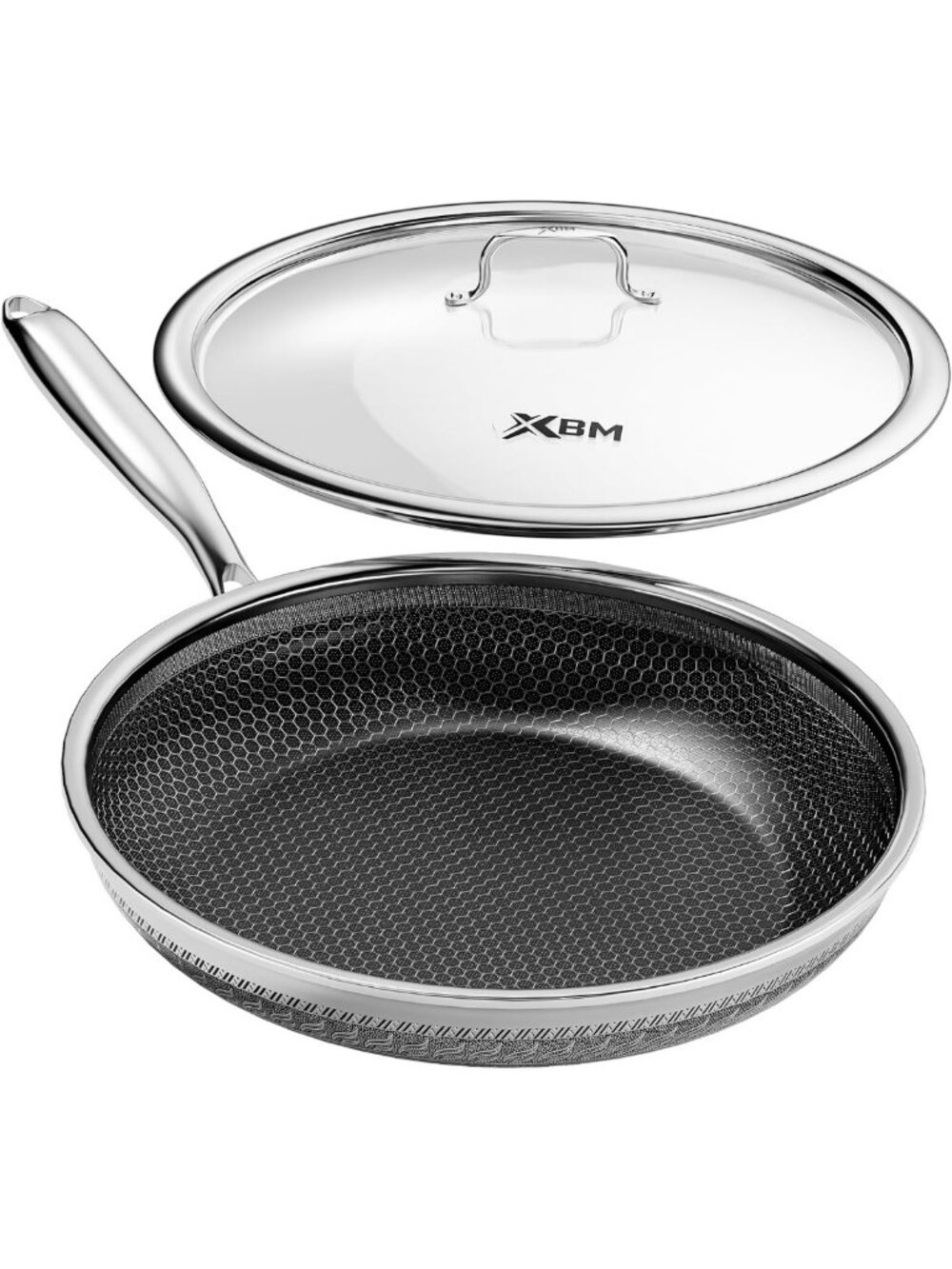 Nonstick 12" Frying Pan with Lid, Honeycomb Design, PFAS-Free, All Cooktops